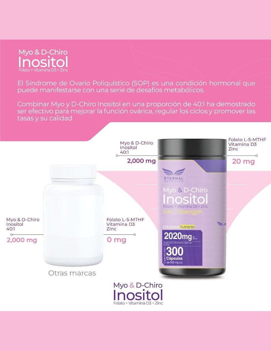 Inositol 40:1 Myo y D-Chiro con Folato Bienestar Hormonal inositol zinc folato vitamina D3