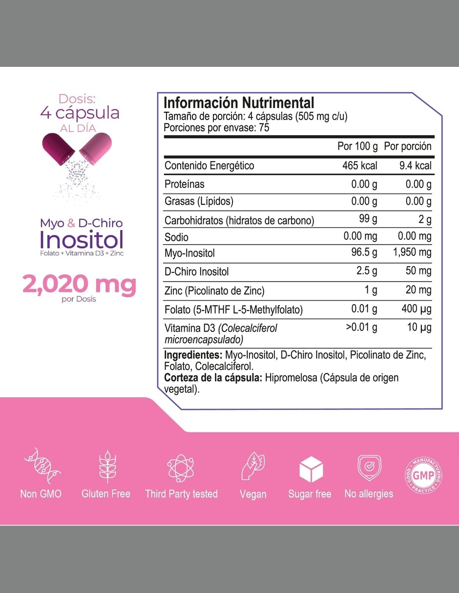 Inositol 40:1 Myo y D-Chiro con Folato Bienestar Hormonal inositol zinc folato vitamina D3