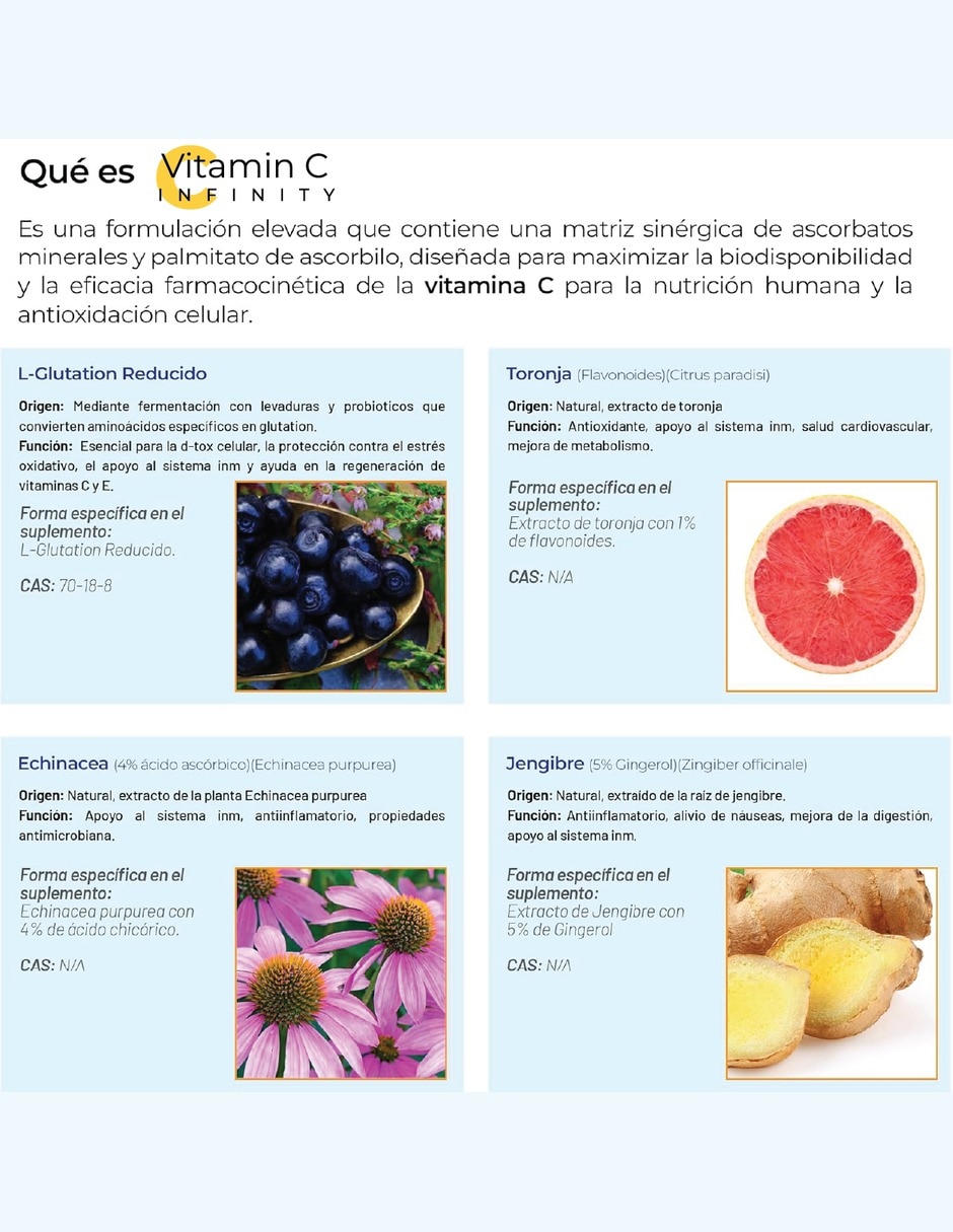 Vitamina C con L-Glutatión zinc y vitamina D3 Antioxidante bioflavonoides cítricos equinácea jengibre curcumina