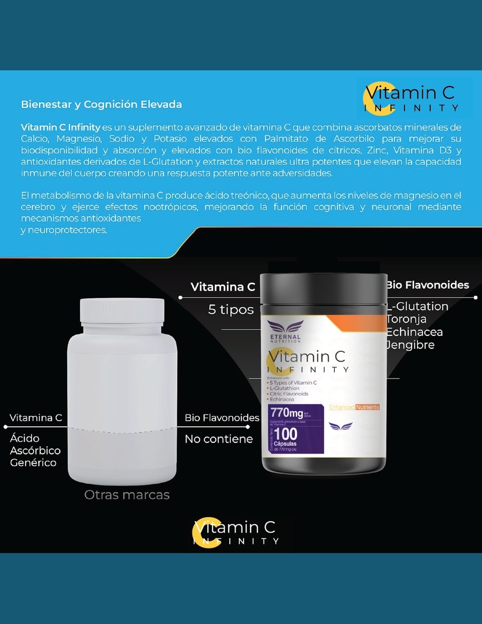 Vitamina C con L-Glutatión zinc y vitamina D3 Antioxidante bioflavonoides cítricos equinácea jengibre curcumina 9