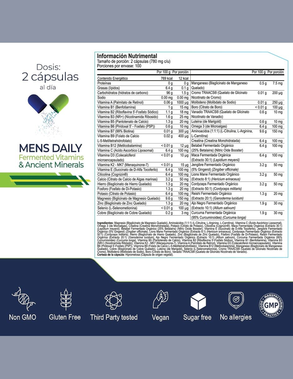 Men's Daily Multivitamínico Hombre con Minerales 1 Energía con vitaminas y minerales