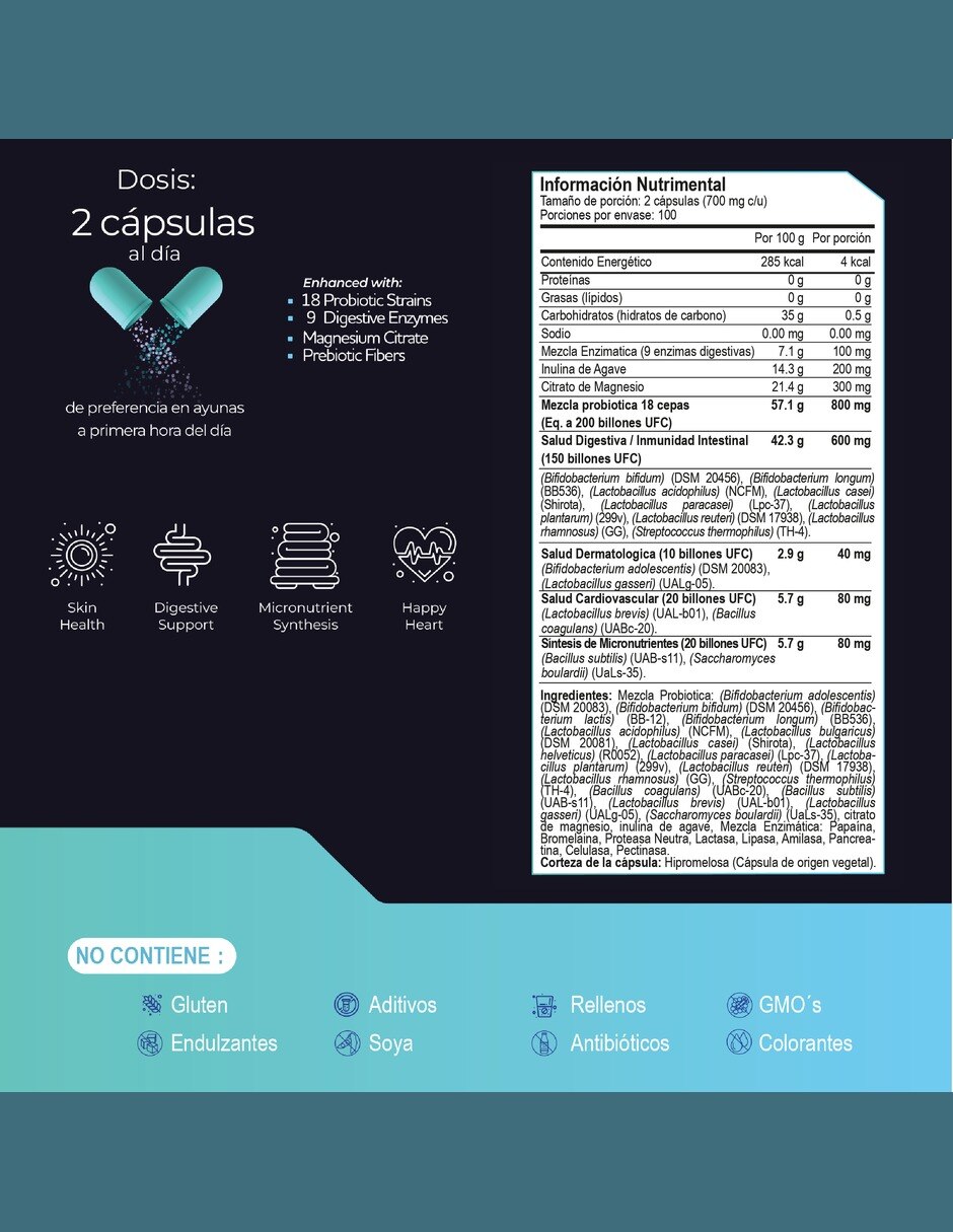 Tetra Probióticos 200 Mil Millones UFC con 18 Cepas 800 mg 200 cápsulas 2