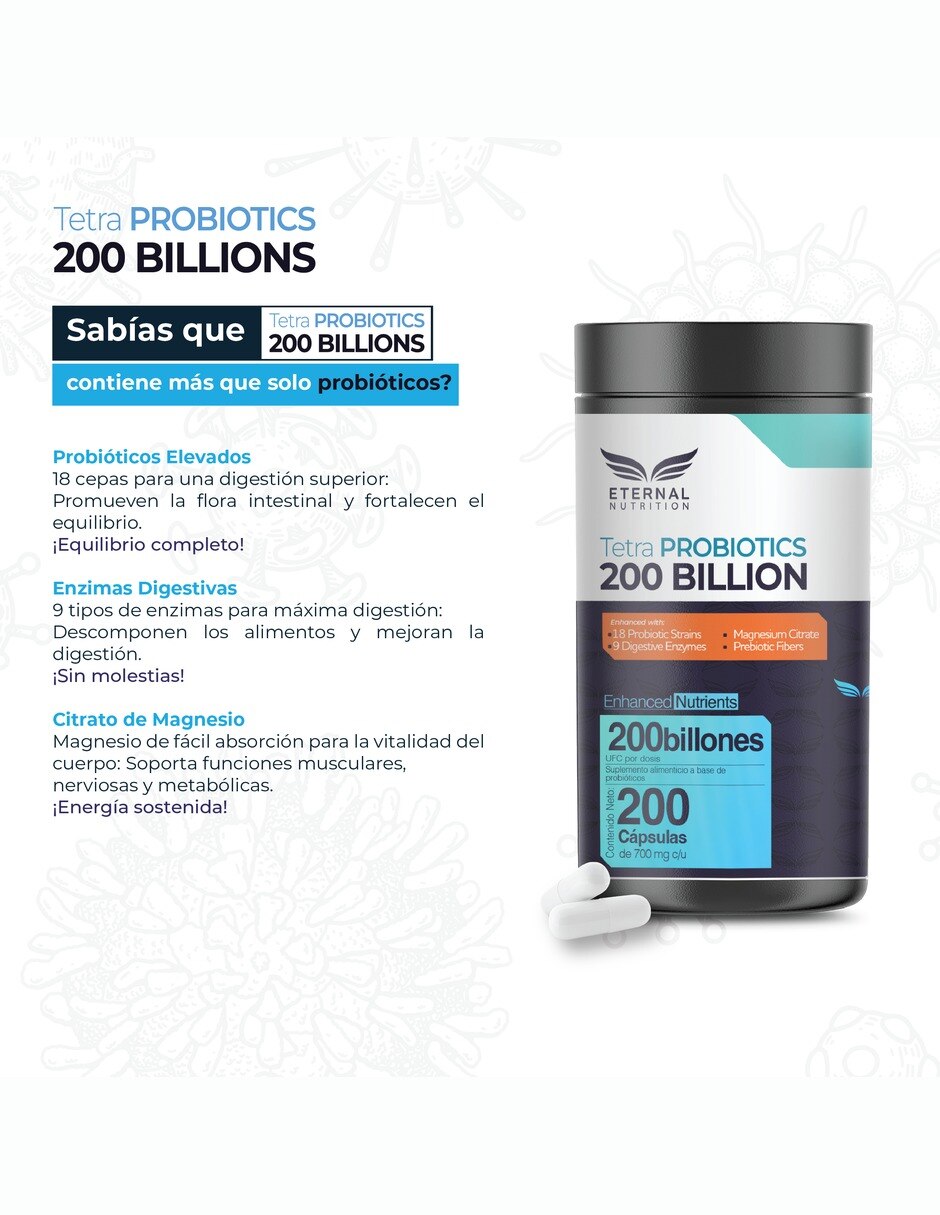 Tetra Probióticos 200 Mil Millones UFC con 18 Cepas 800 mg 200 cápsulas 5