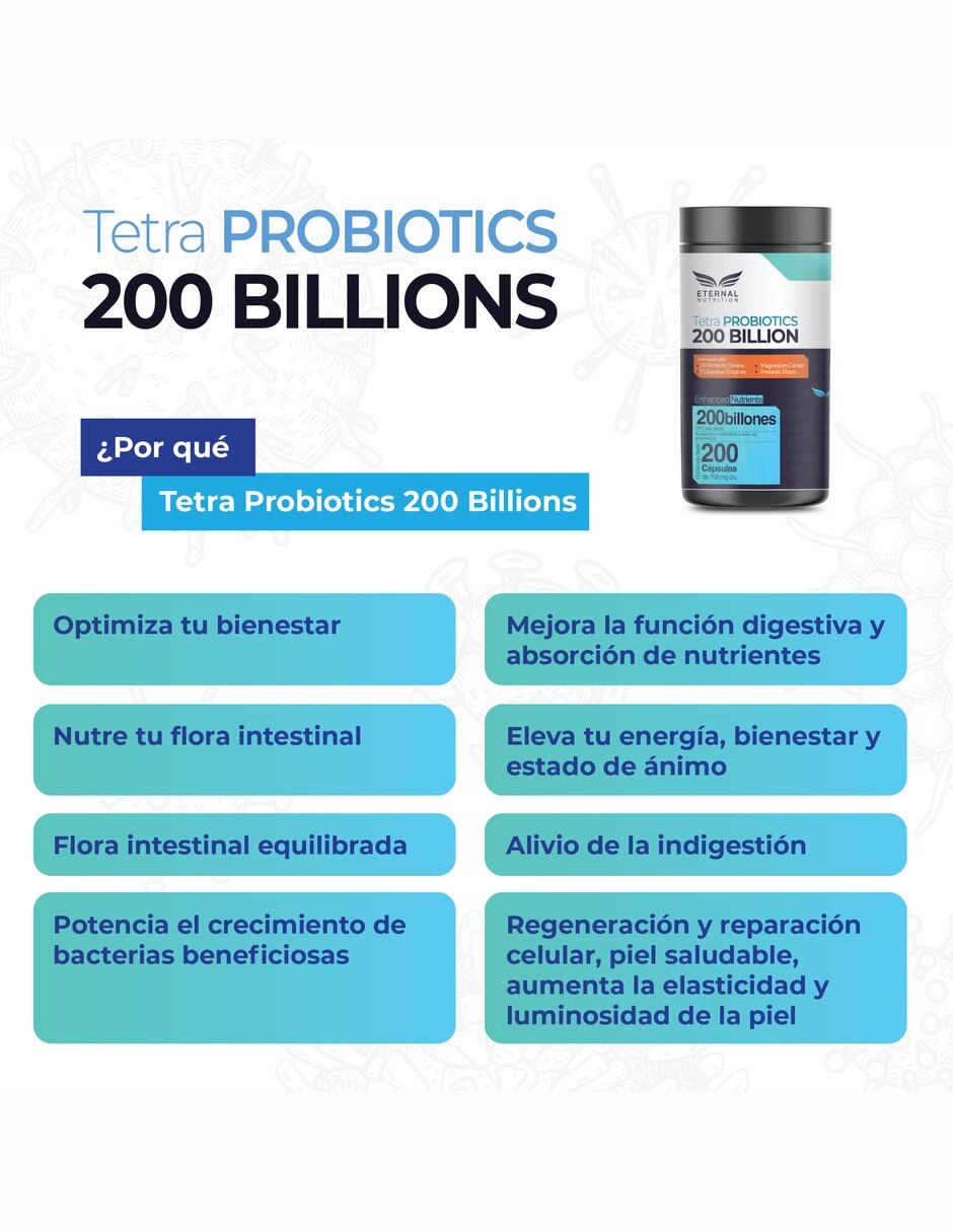 Tetra Probióticos 200 Mil Millones UFC con 18 Cepas 800 mg 200 cápsulas 6