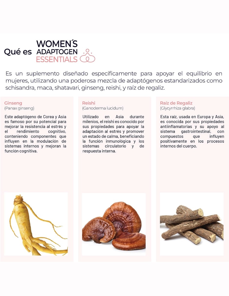 Maca y Adaptógenos para mujer con Shatavari 1 con Maca shatavari schisandra ginseng reishi raíz de regaliz