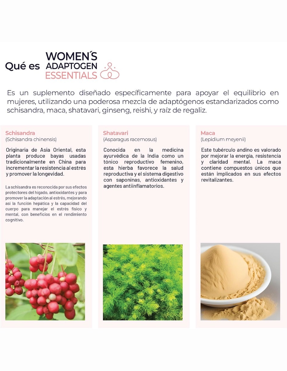Maca y Adaptógenos para mujer con Shatavari 1 con Maca shatavari schisandra ginseng reishi raíz de regaliz 8