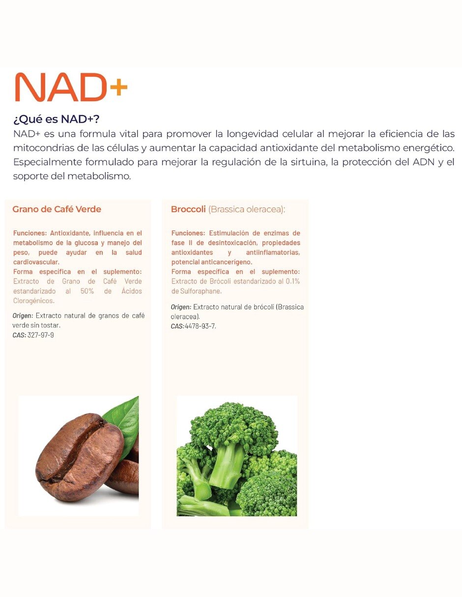 NAD+ Puro con TMG ácido R-alfa lipoico café verde y sulforafano de 200 cápsulas 5