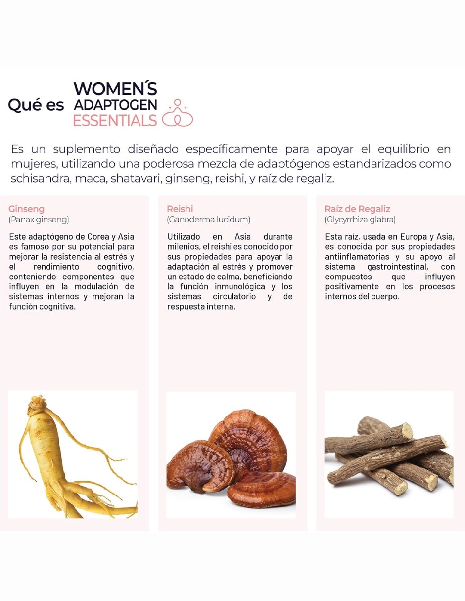 Maca y Adaptógenos para Mujer con Shatavari 1 con Maca shatavari schisandra ginseng reishi raíz de regaliz