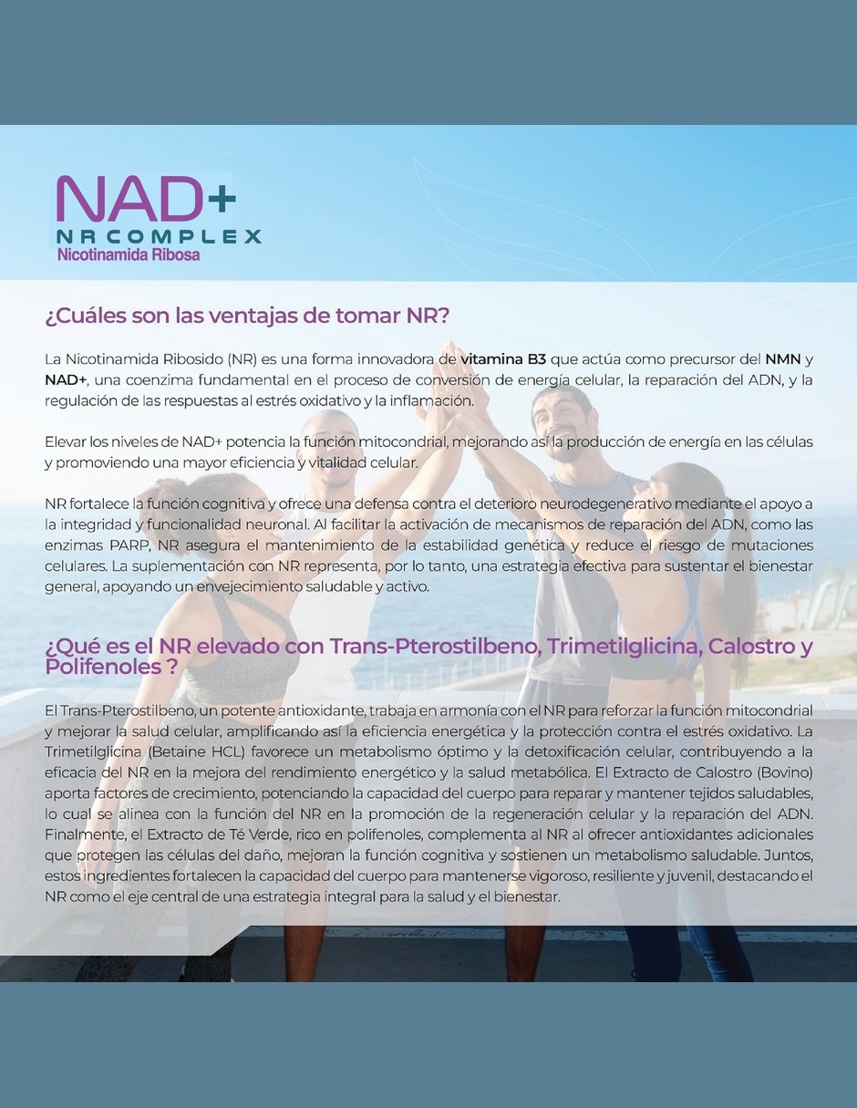 NAD+ NR Complex con calostro bovino té verde trans-pterostilbeno de 100 cápsulas 5