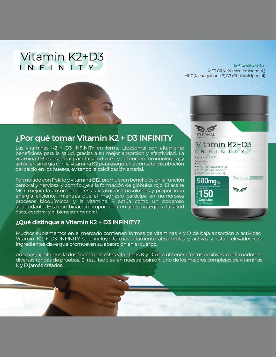 Vitamina D3 + K2 Liposomal con MK7 y MK4 Salud Ósea con vitamina K2 vitamina D3 vitamina E vitamina B6 vitamina B12 folato magnesio MCT lecitina de girasol 8