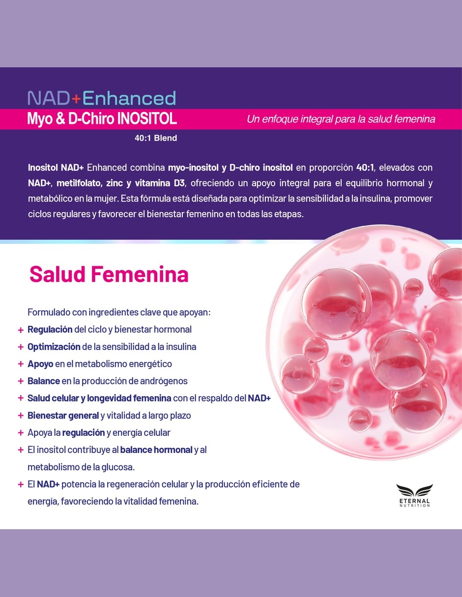 Inositol 40:1 Myo y D-Chiro en Polvo con NR y NMN 520 g Bienestar Hormonal con Myo-inositol y D-chiro inositol NR NMN IHN zinc folato vitamina D3