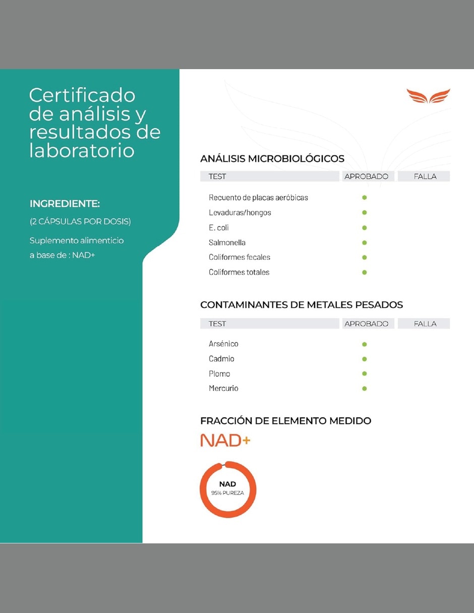 NAD+ Puro con TMG ácido R-alfa lipoico café verde y sulforafano de 100 cápsulas 6