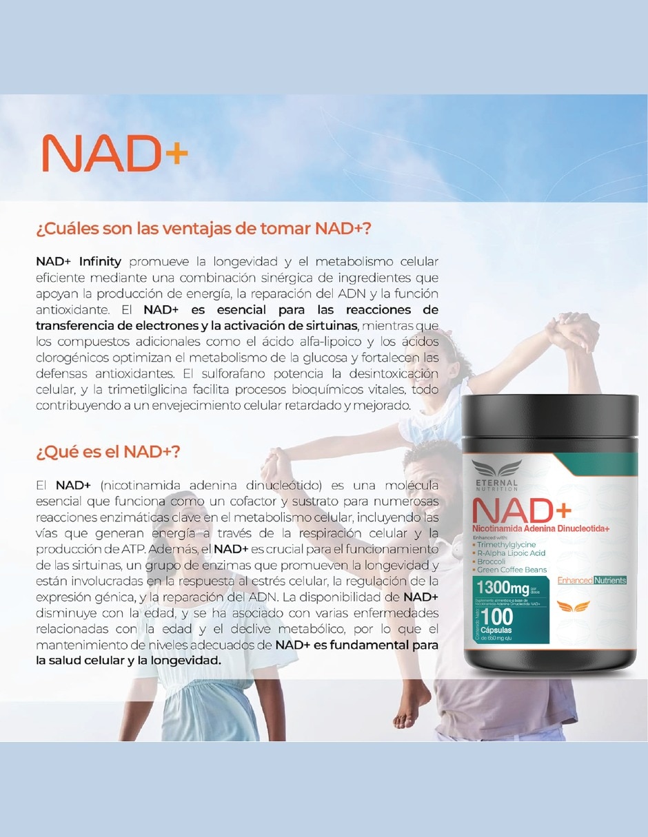 NAD+ Puro con TMG ácido R-alfa lipoico café verde y sulforafano de 100 cápsulas 8
