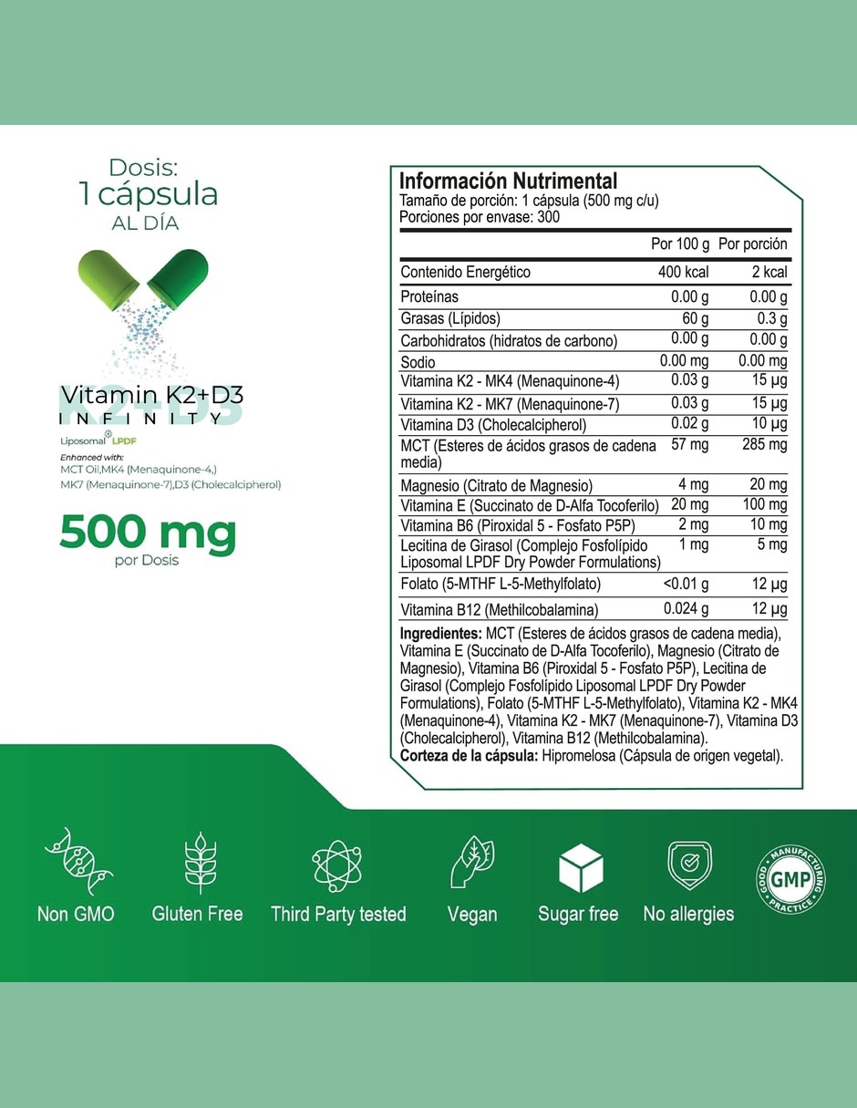 Vitamina D3 + K2 Liposomal con MK7 y MK4 Salud Ósea con vitamina K2 vitamina D3 vitamina E vitamina B6 vitamina B12 folato magnesio MCT lecitina