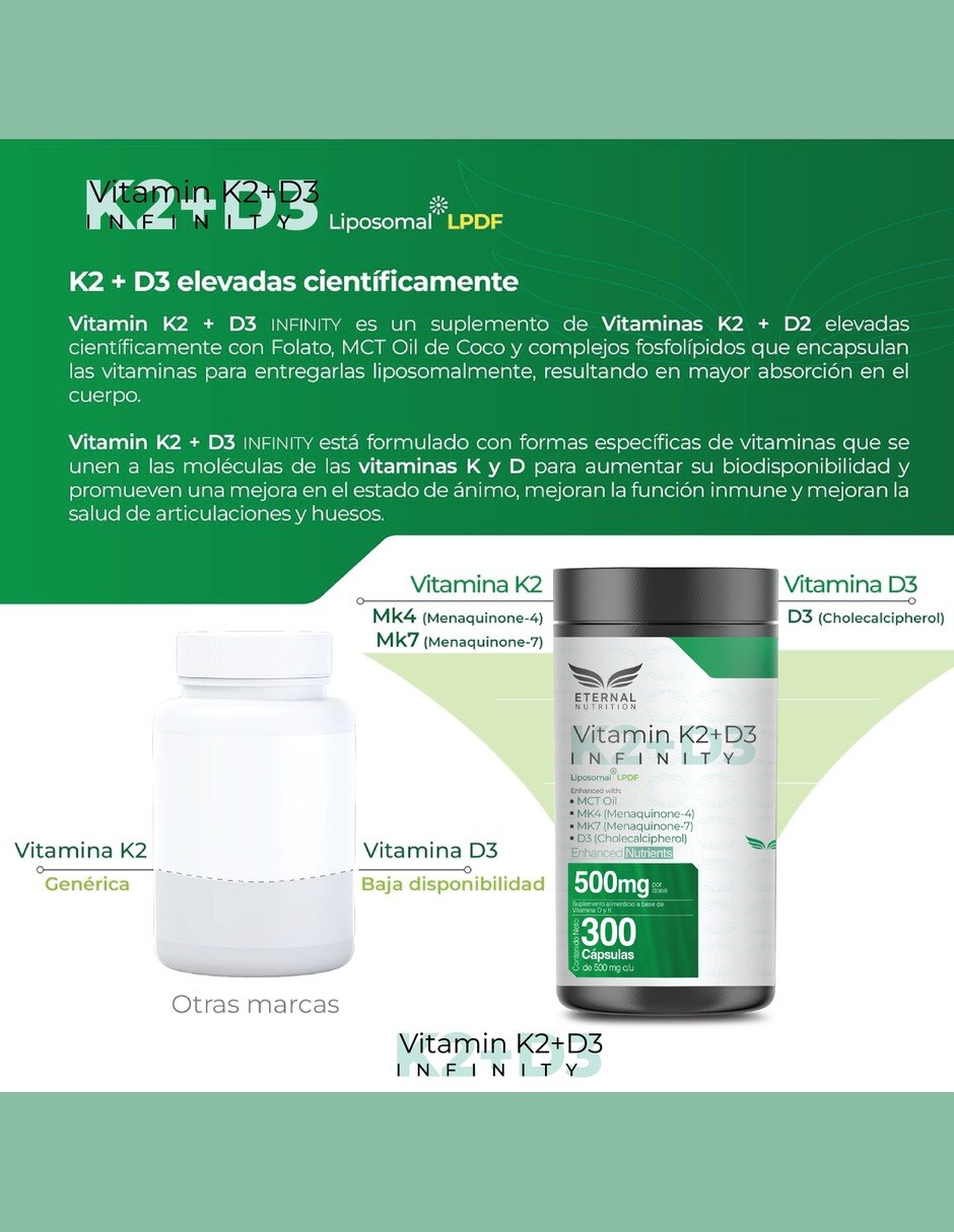 Vitamina D3 + K2 Liposomal con MK7 y MK4 Salud Ósea con vitamina K2 vitamina D3 vitamina E vitamina B6 vitamina B12 folato magnesio MCT lecitina 9