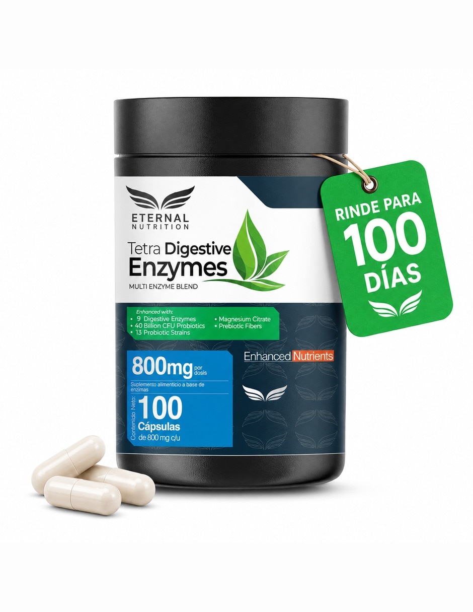 Tetra Enzimas Digestivas con 13 Probióticos 400 mg 100 cápsulas