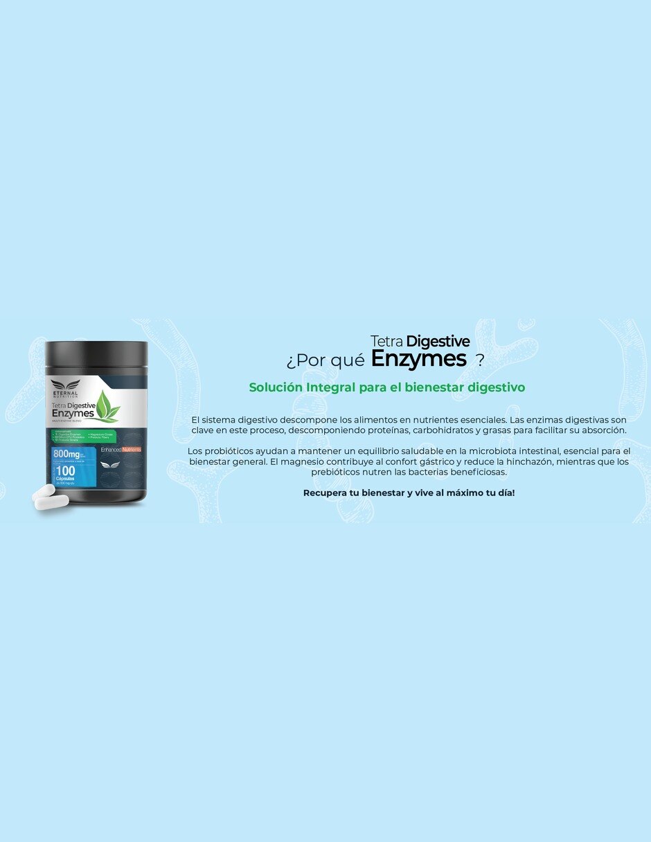 Tetra Enzimas Digestivas con 13 Probióticos 400 mg 100 cápsulas 11