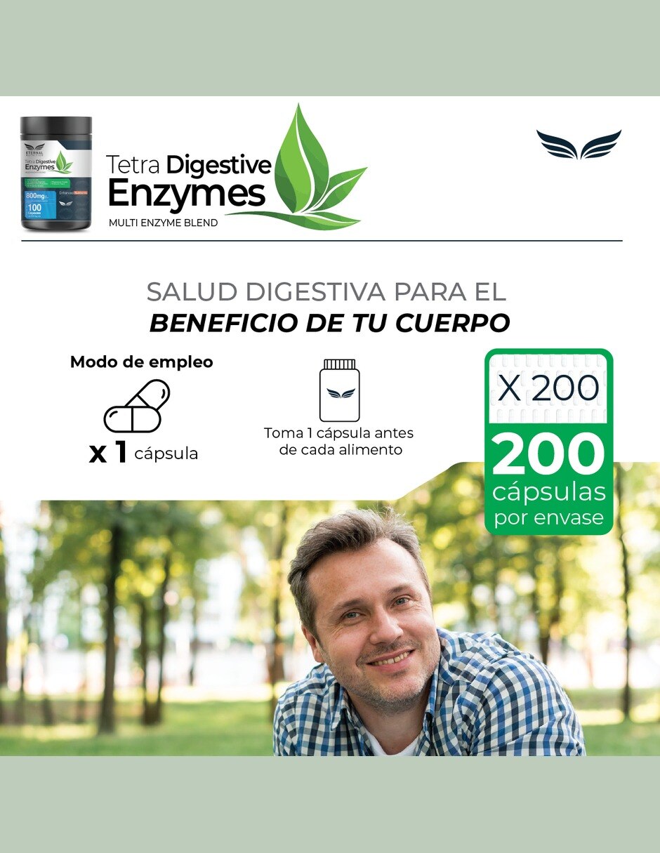 Tetra Enzimas Digestivas con 13 Probióticos 400 mg 100 cápsulas 6