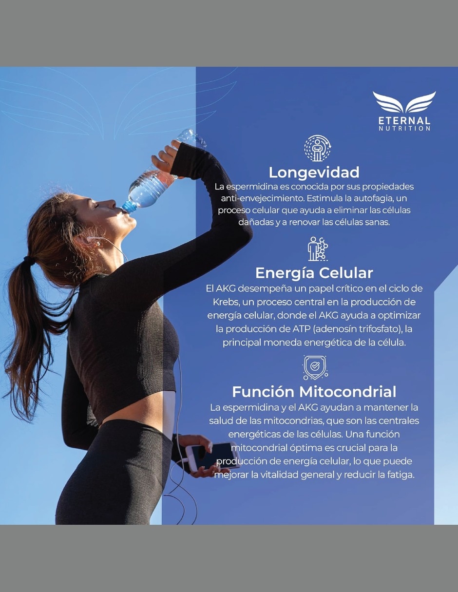 Espermidina 99% Renovación Celular Eternal Nutrition con Espermidina 99% AKG germen de trigo