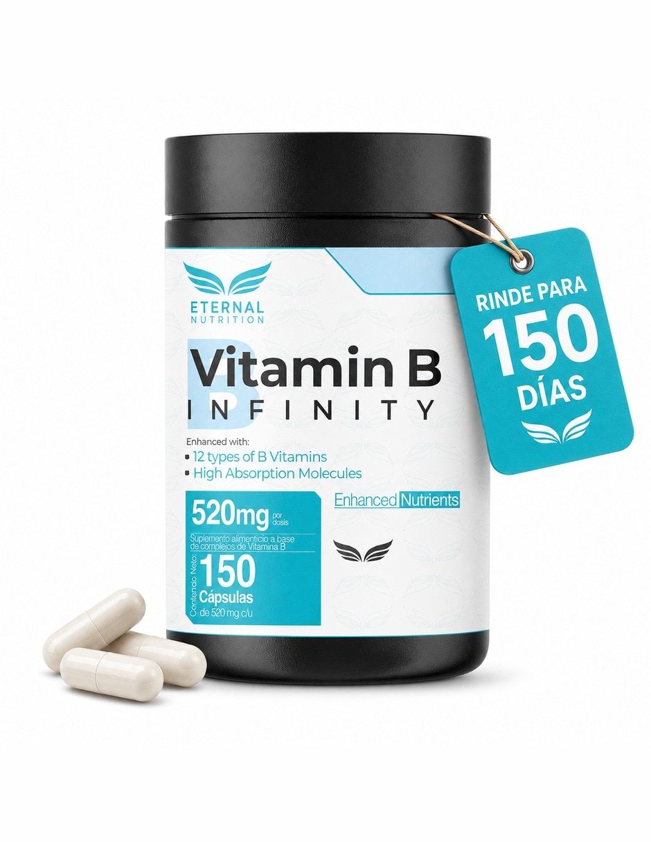 Complejo B Elevado con Vitaminas B1 B2 B3 B5 B6 B7 B9 y B12 vitamina C colina GABA myo-inositol de 150 cápsulas