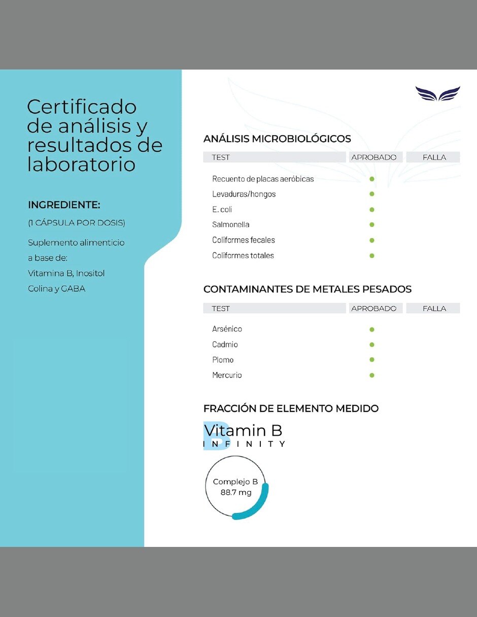 Complejo B Elevado con Vitaminas B1 B2 B3 B5 B6 B7 B9 y B12 vitamina C colina GABA myo-inositol de 150 cápsulas 7