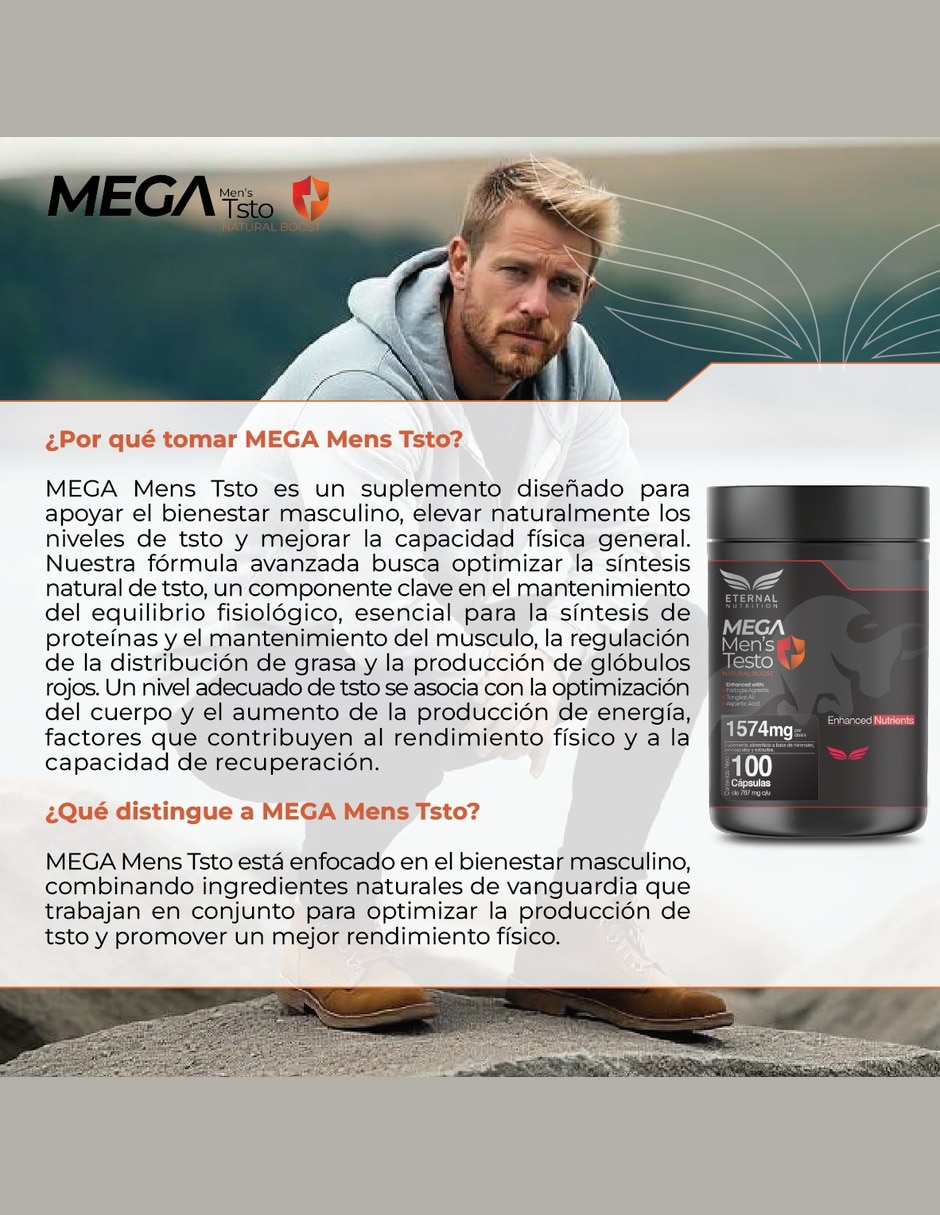 Mega Men's Testo con Tongkat Ali 1 Fuerza y Energía con Tribulus tongkat ali y maca 5