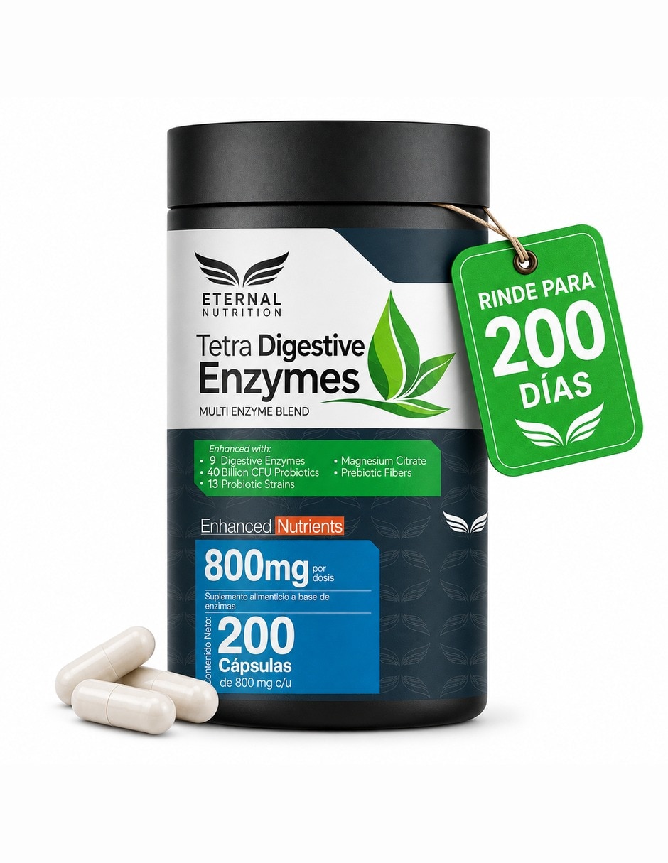 Tetra Enzimas Digestivas con 13 Probióticos 400 mg 200 cápsulas