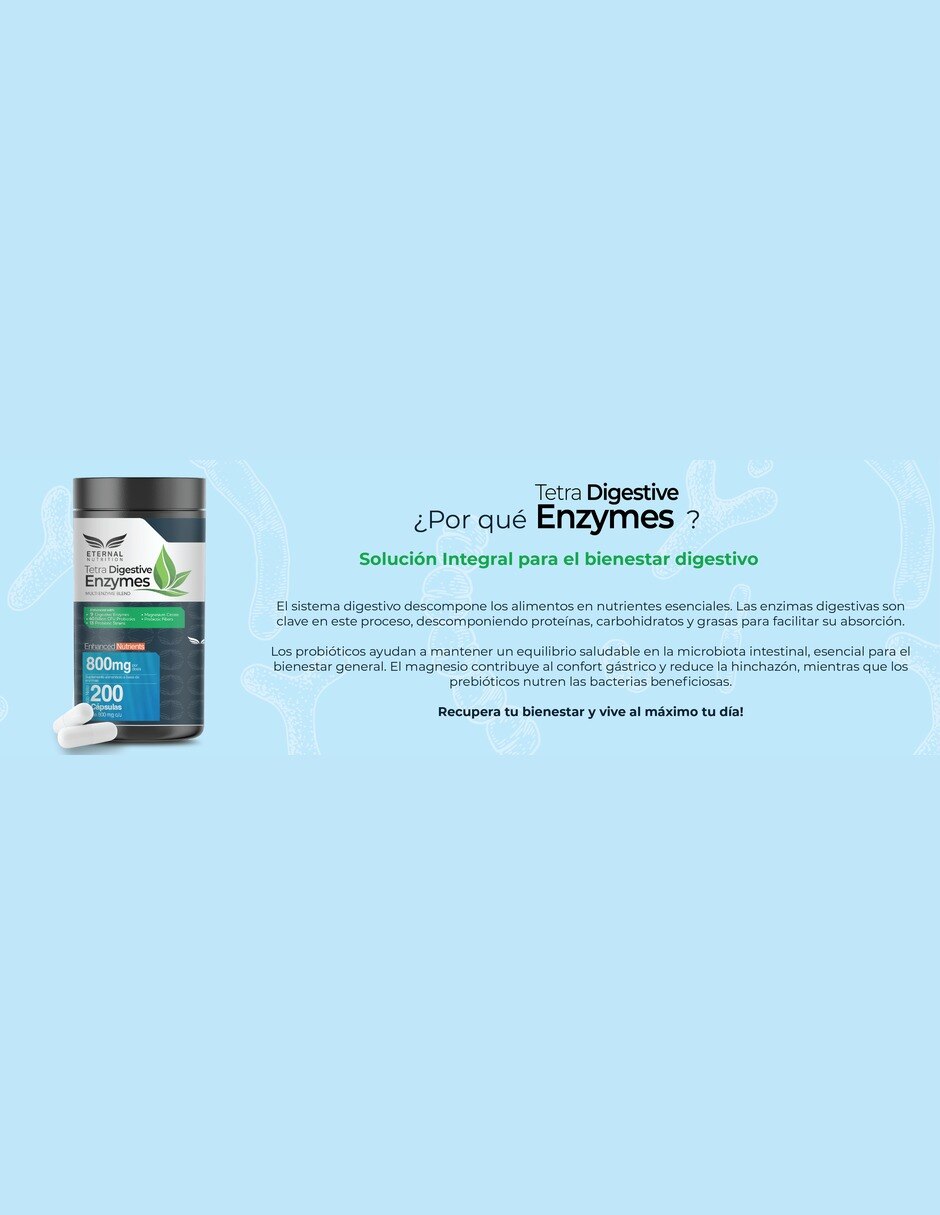 Tetra Enzimas Digestivas con 13 Probióticos 400 mg 200 cápsulas 11