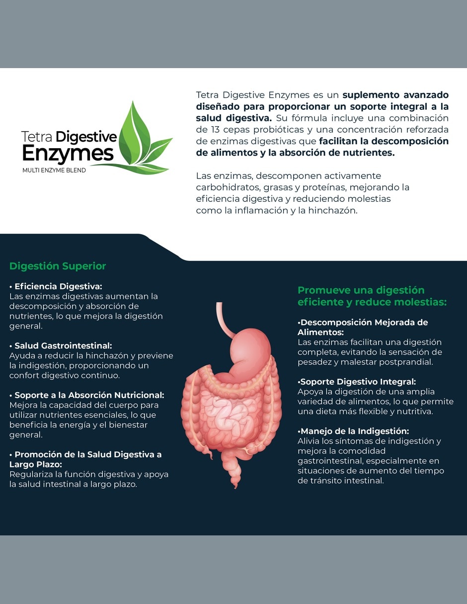 Tetra Enzimas Digestivas con 13 Probióticos 400 mg 200 cápsulas 2