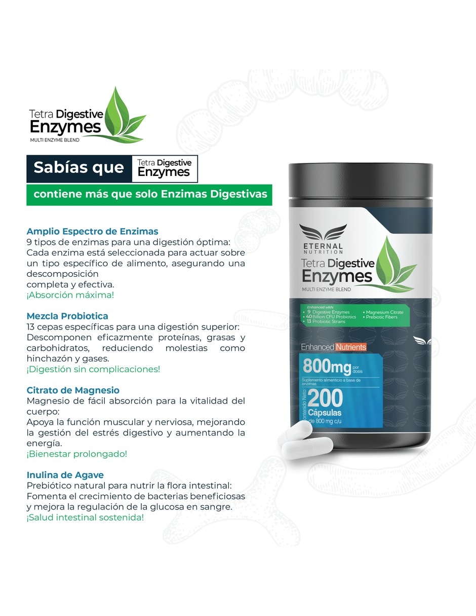 Tetra Enzimas Digestivas con 13 Probióticos 400 mg 200 cápsulas 4