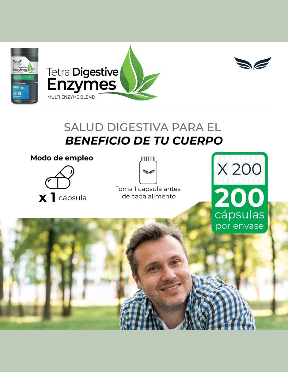 Tetra Enzimas Digestivas con 13 Probióticos 400 mg 200 cápsulas 6