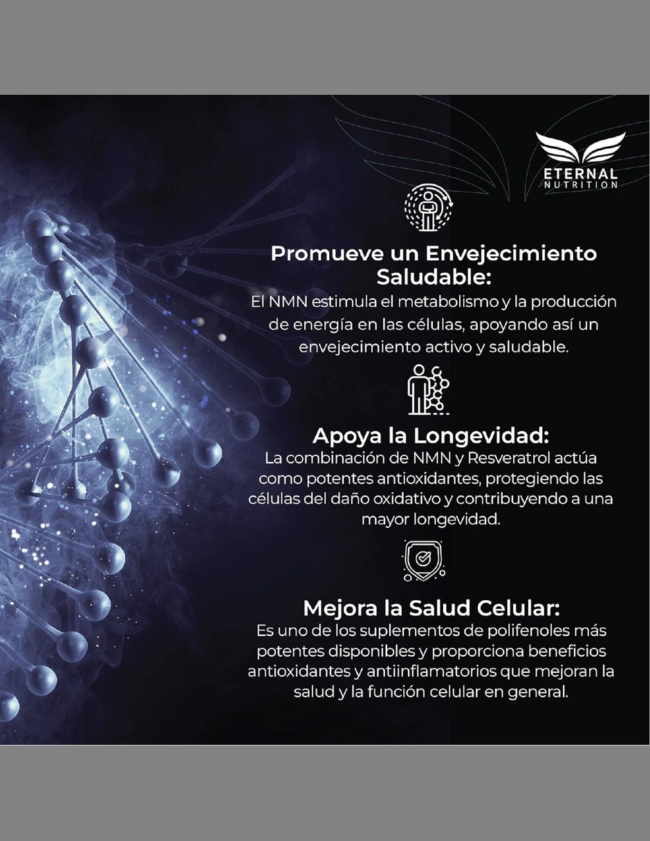 NMN 99.5% con Trans-Resveratrol 98% y Uva Energía Celular con NMN 99.5% trans-resveratrol 98% con extracto de uva