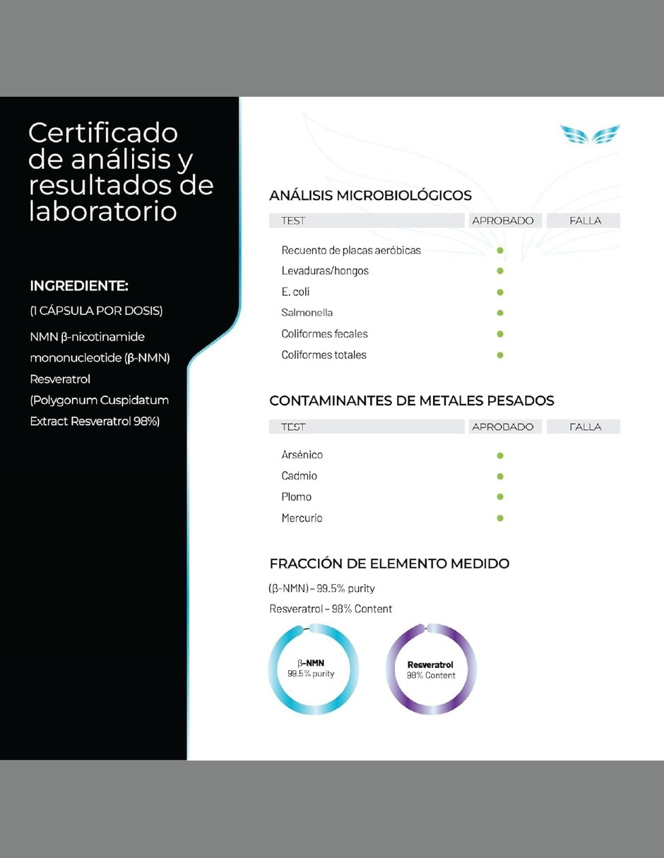 NMN 99.5% con Trans-Resveratrol 98% y Uva Energía Celular con NMN 99.5% trans-resveratrol 98% con extracto de uva 5
