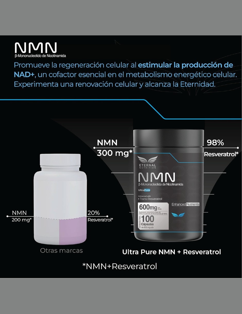 NMN 99.5% con Trans-Resveratrol 98% y Uva Energía Celular con NMN 99.5% trans-resveratrol 98% con extracto de uva 6
