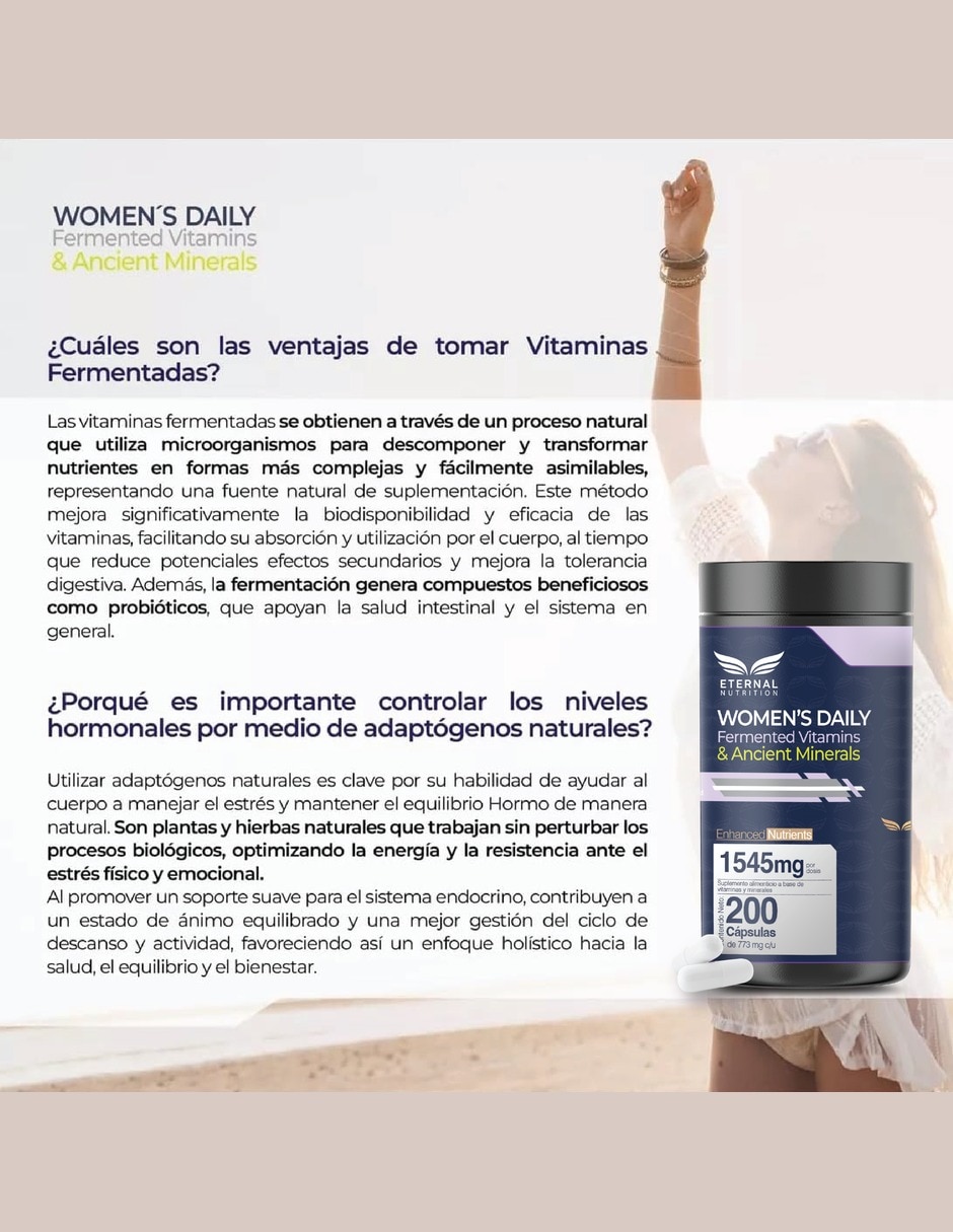 Women's Daily Multivitamínico Mujer con Biotina 1 Eternal Nutrition con Vitaminas y minerales