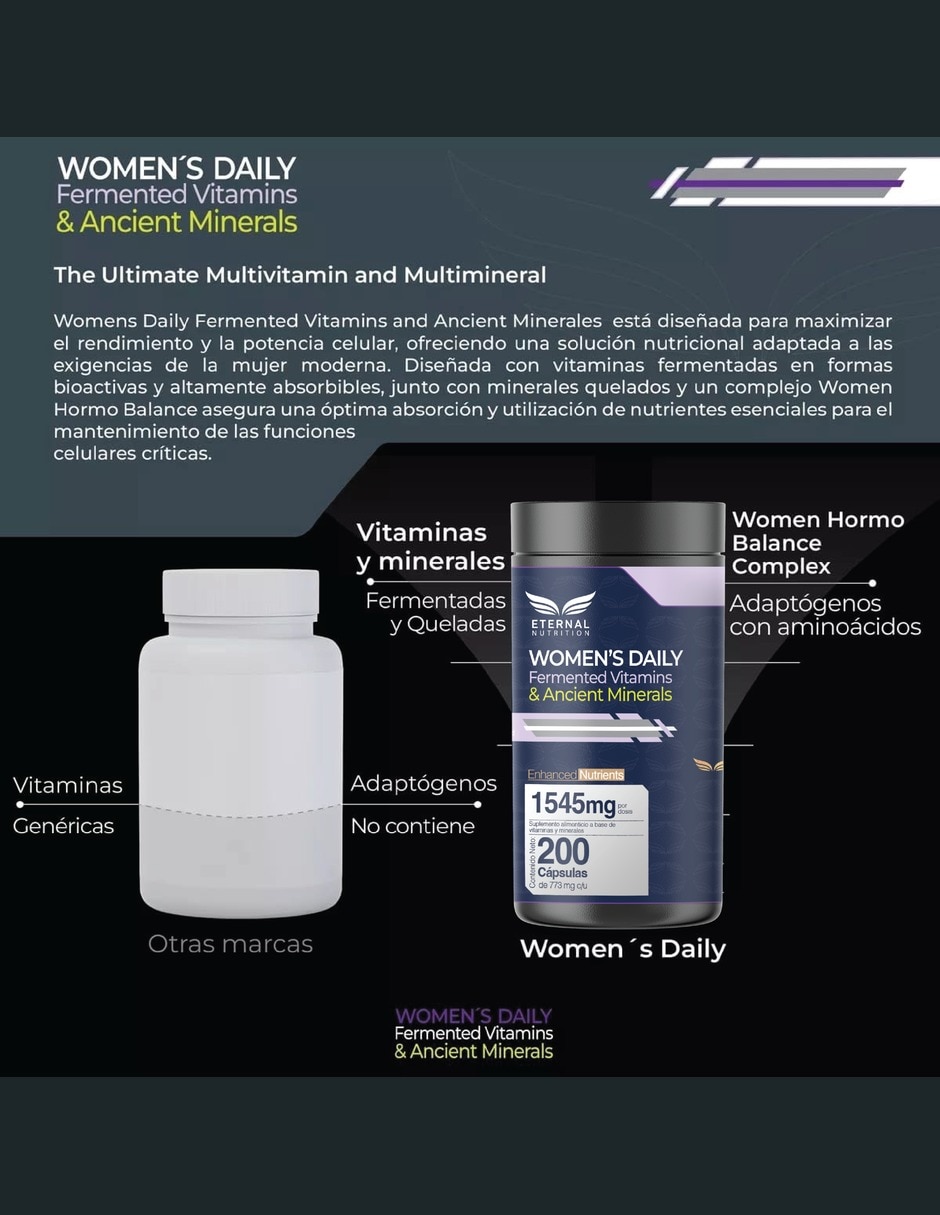 Women's Daily Multivitamínico Mujer con Biotina 1 Eternal Nutrition con Vitaminas y minerales