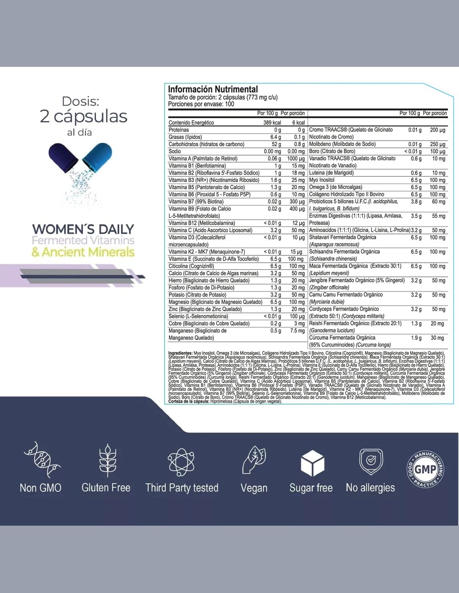 Women's Daily Multivitamínico Mujer con Biotina 1 Eternal Nutrition con Vitaminas y minerales 7