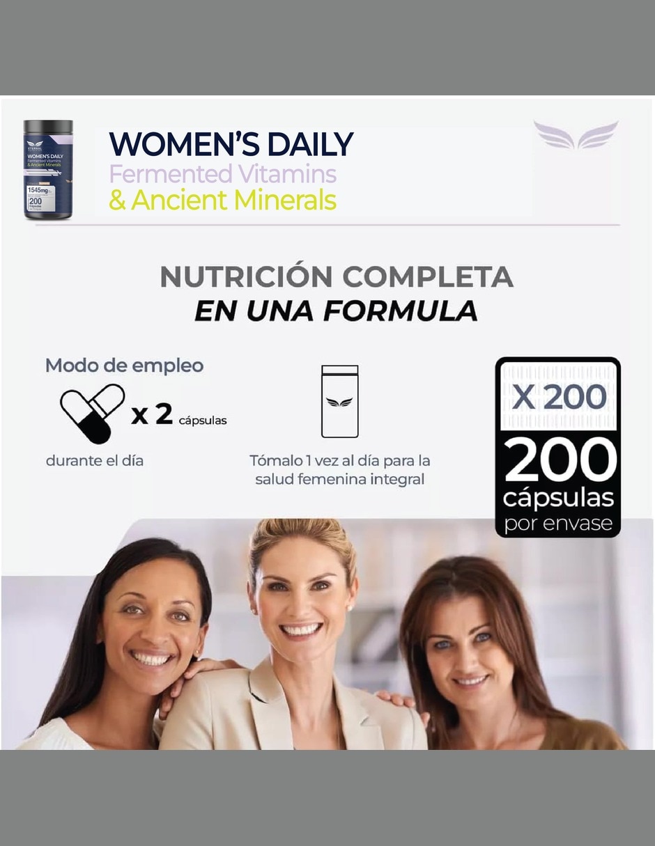 Women's Daily Multivitamínico Mujer con Biotina 1 Eternal Nutrition con Vitaminas y minerales 8