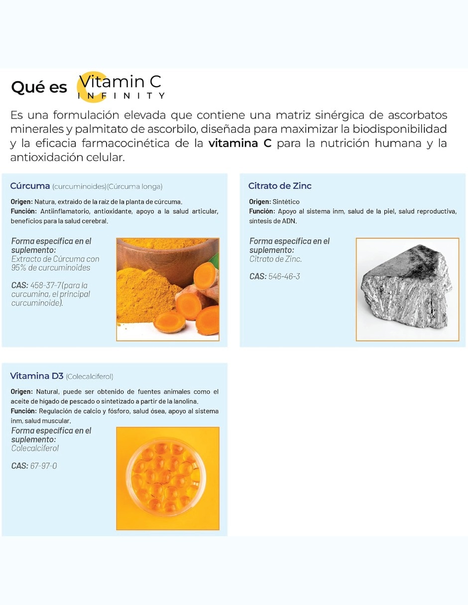 Vitamina C con L-Glutatión Zinc y Vitamina D3 Antioxidante bioflavonoides cítricos equinácea jengibre curcumina 6