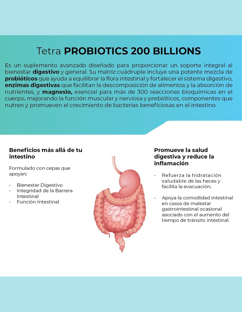 Tetra Probióticos 200 Mil Millones UFC con 18 Cepas 800 mg 100 cápsulas 3