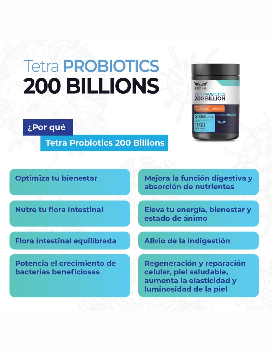 Tetra Probióticos 200 Mil Millones UFC con 18 Cepas 800 mg 100 cápsulas 6