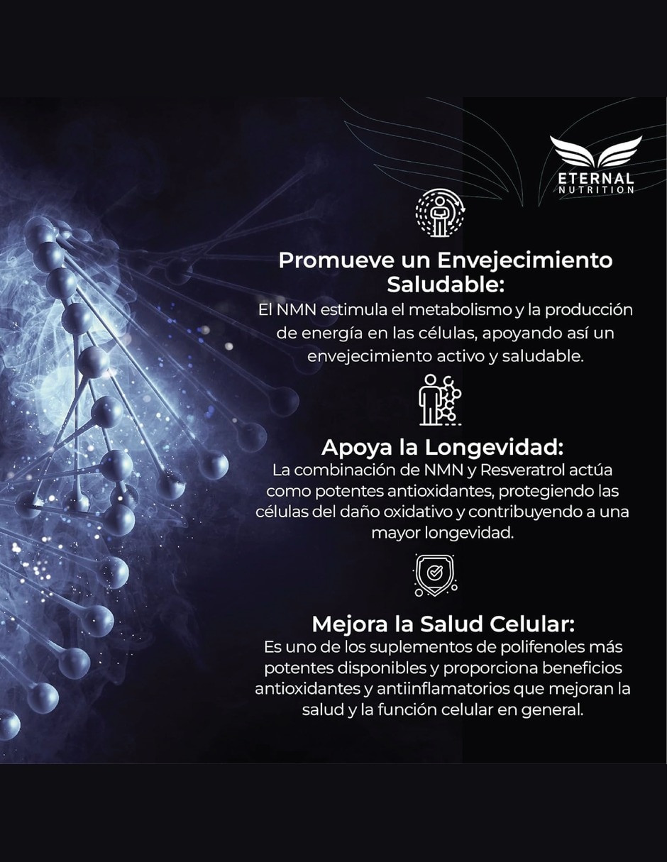 NMN 99.5% con Trans-Resveratrol 98% y Uva Energía Celular con NMN 99.5% trans-resveratrol 98% con extracto de uva