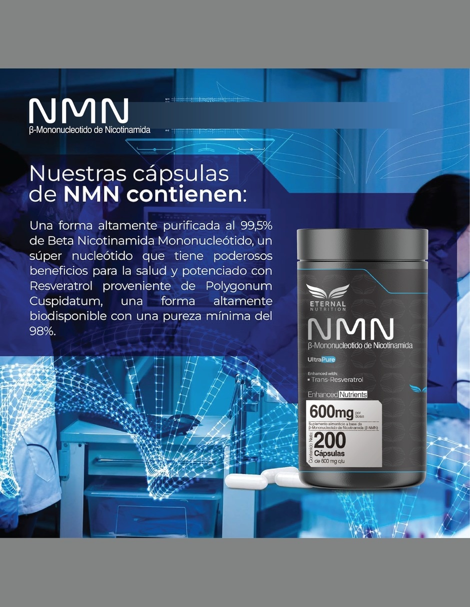 NMN 99.5% con Trans-Resveratrol 98% y Uva Energía Celular con NMN 99.5% trans-resveratrol 98% con extracto de uva 7