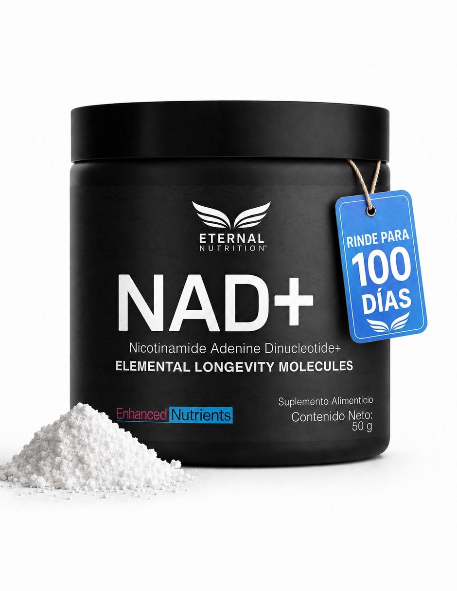 NAD+ Puro Micronizado en Polvo 50 g 100 Porciones de 500 mg Energía Celular ETERNAL NUTRITION con NAD+ (Nicotinamide Adenine Dinucleotide) sabor Sin sabor de