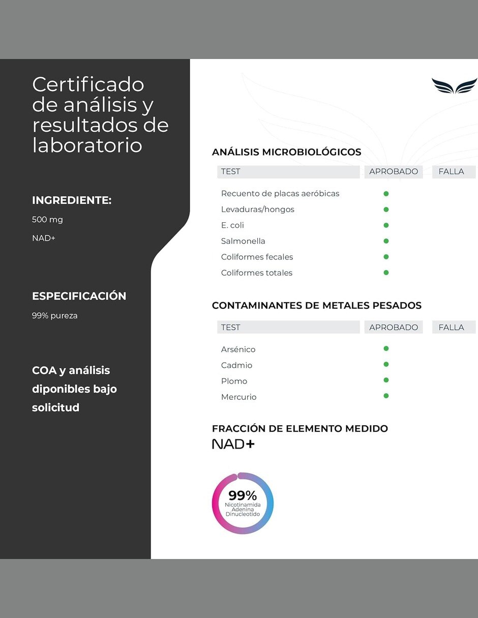 NAD+ Puro Micronizado en Polvo 50 g 100 Porciones de 500 mg Energía Celular ETERNAL NUTRITION con NAD+ (Nicotinamide Adenine Dinucleotide) sabor Sin sabor de 5