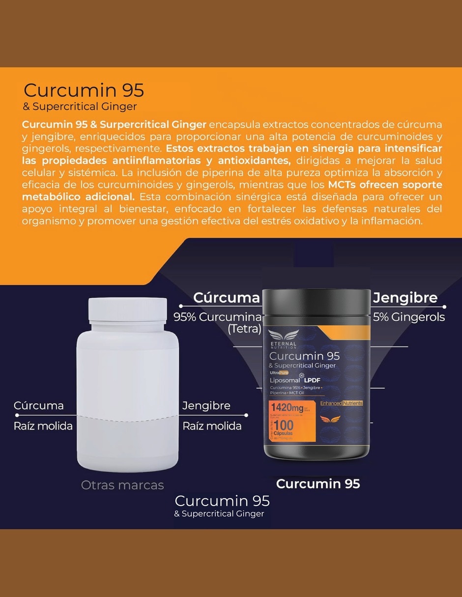Cúrcuma 95% con jengibre MCT lecitina de girasol piperina de 100 cápsulas 5