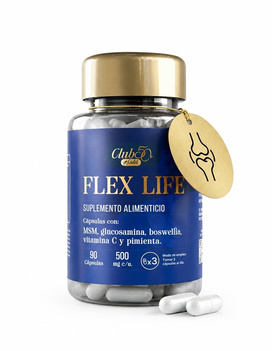 Flex Life Club 50+ Suplemento Articulaciones Glucosamina MSM Cúrcuma con Glucosamina y Cúrcuma
