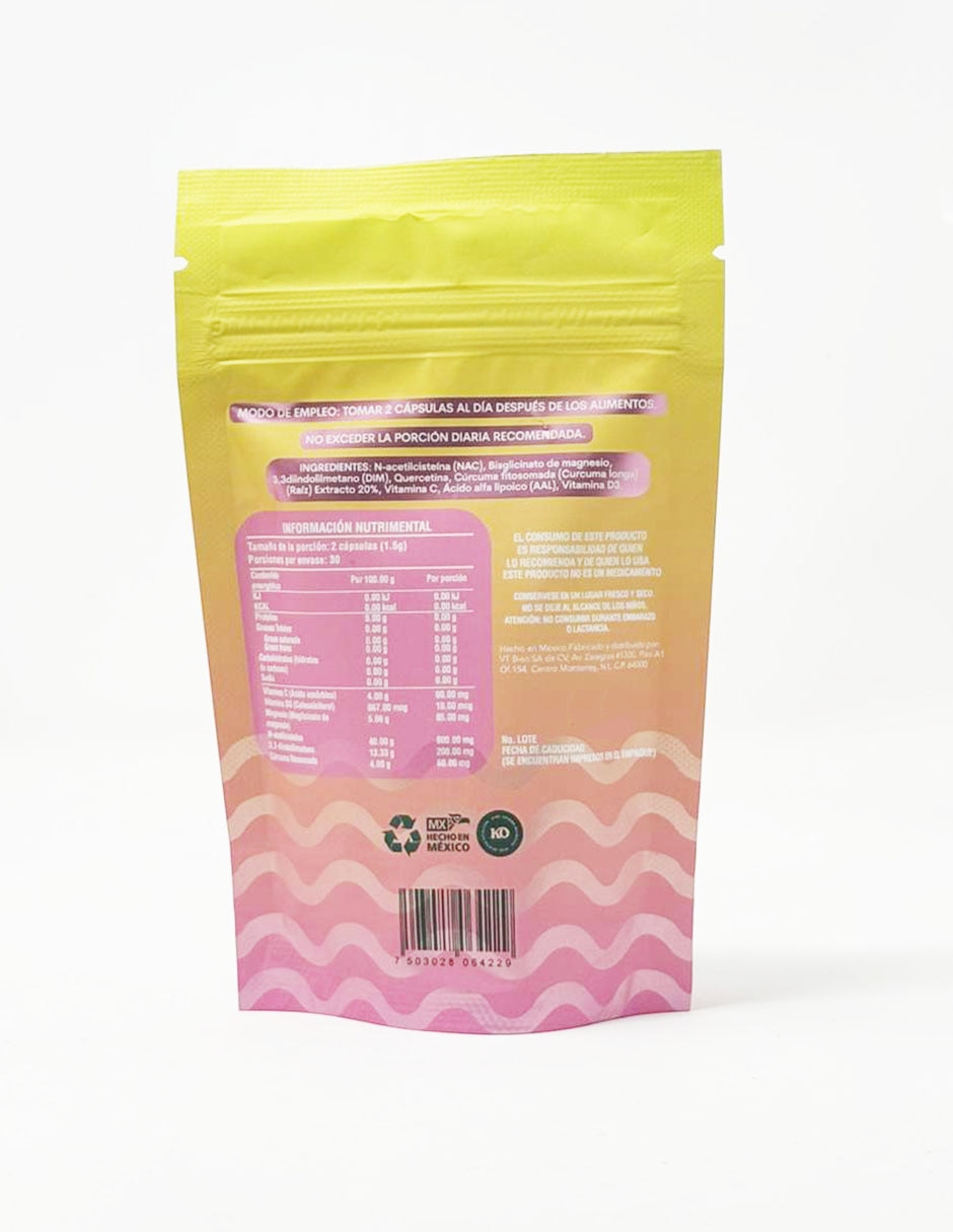 Flowin' Endo-Supplement con NAC DIM quercetina Bisglicinato de magnesio vitamina C y Ácido Alfa Lipoico AAL vitamina D3 de 60 cápsulas 2