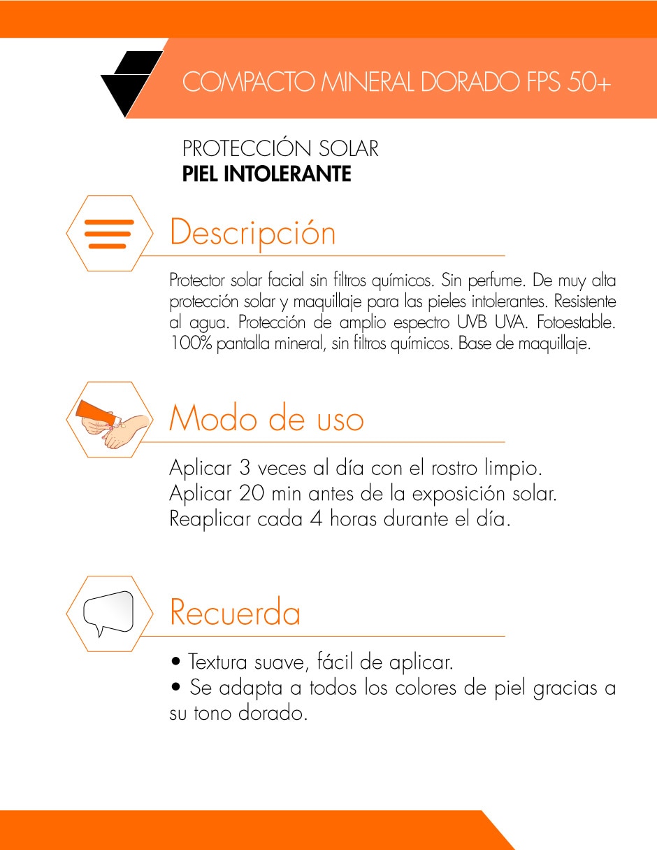 Protector solar FPS 50 compacto mineral tono dorado maquillaje Avène 10 g