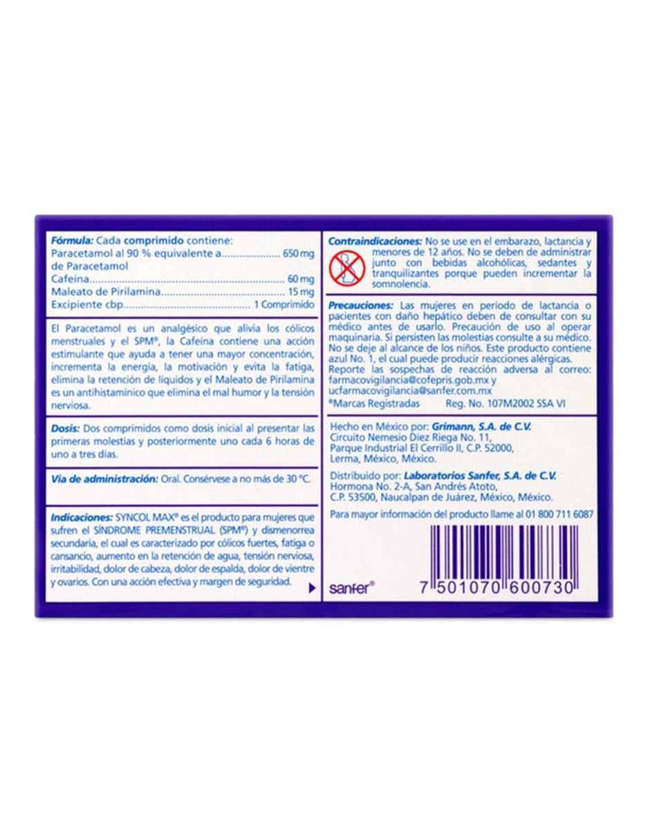 Syncol Max Sanfer 12 comprimidos Syncol Max Sanfer 12 comprimidos
